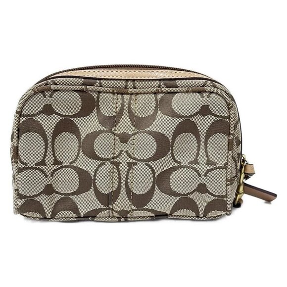 COACH Signature - Khaki Light Brown Jacquard Leather Pouch - Picture 2 of 5